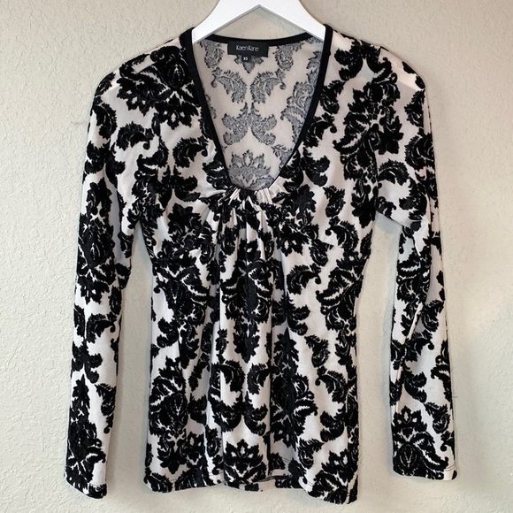 COPY - Karen Kane Black Velvet Baroque Burnout Top Size XS - Picture 1 of 12